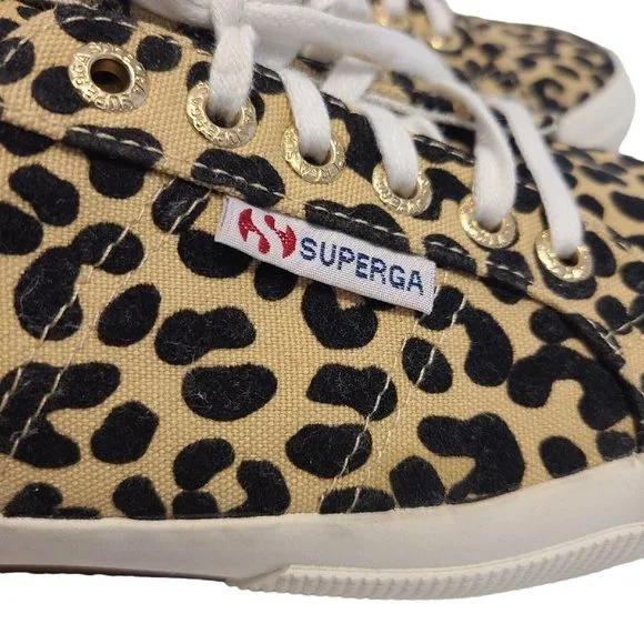 Superga Leopard Print Trainers Sneakers Tennis Shoes Womens 100% Cotton Size 8 - Picture 2 of 10